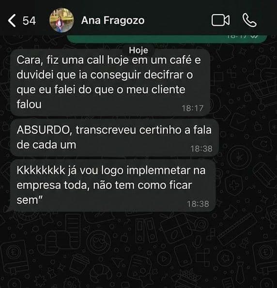 Relato de paciente por mensagem